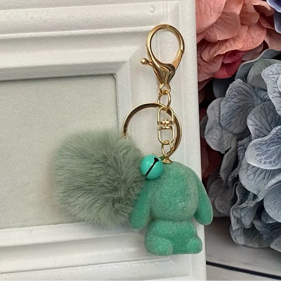 Mint Green Felt Bunny Charm with Pom Pom Keychain - Picture 3 of 10